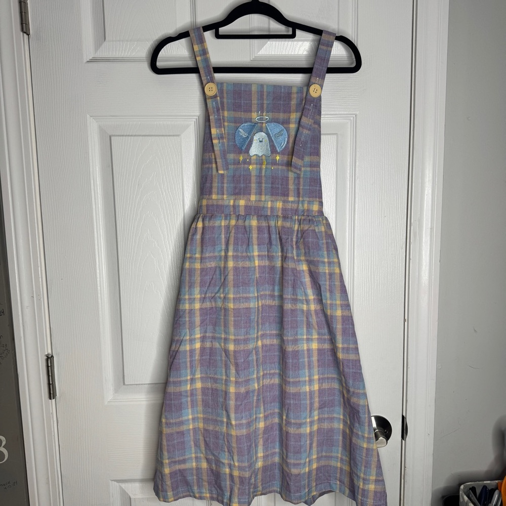 LAKI LAKI Plaid Angel Ghost Tie‎ Back Apron Dress Size Small